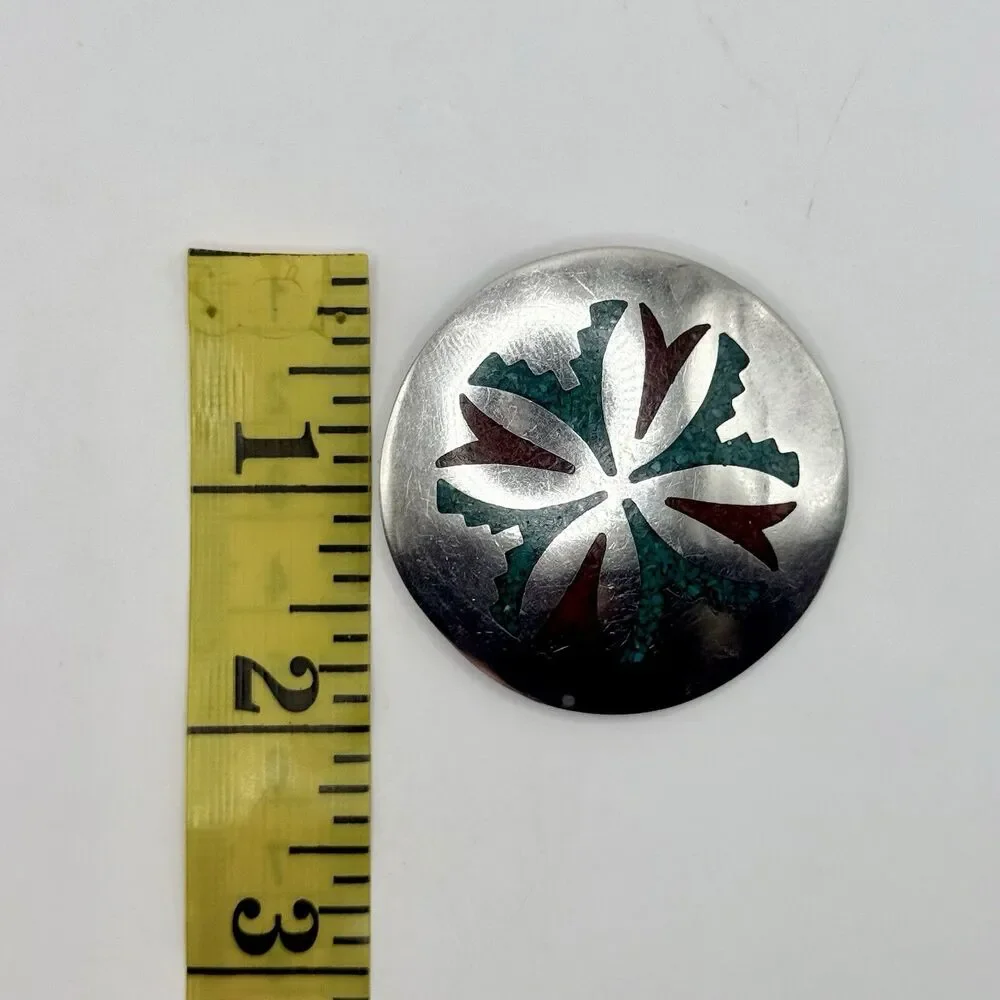 Carl Allen Begay Coral Turquoise Inlay Signed Navajo Native American Pin Brooch